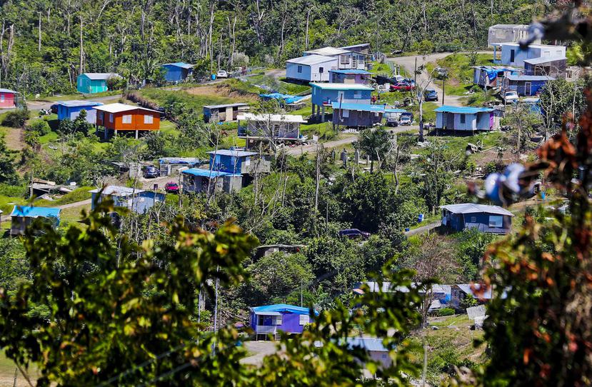 Hogares en Toa Alta con toldos azules luego del huracán María. (GFR Media)