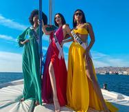Michelle Marie Colón, a la derecha, disfrutó de un paseo en bote por el Mar Rojo, en Israel, acompañada por Rose Meléndez, Miss Universe Honduras 2021, y María Julieta García, Miss Universe Argentina 2021.