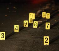 Imagen de archivo de casquillos de bala en la escena de un crimen.