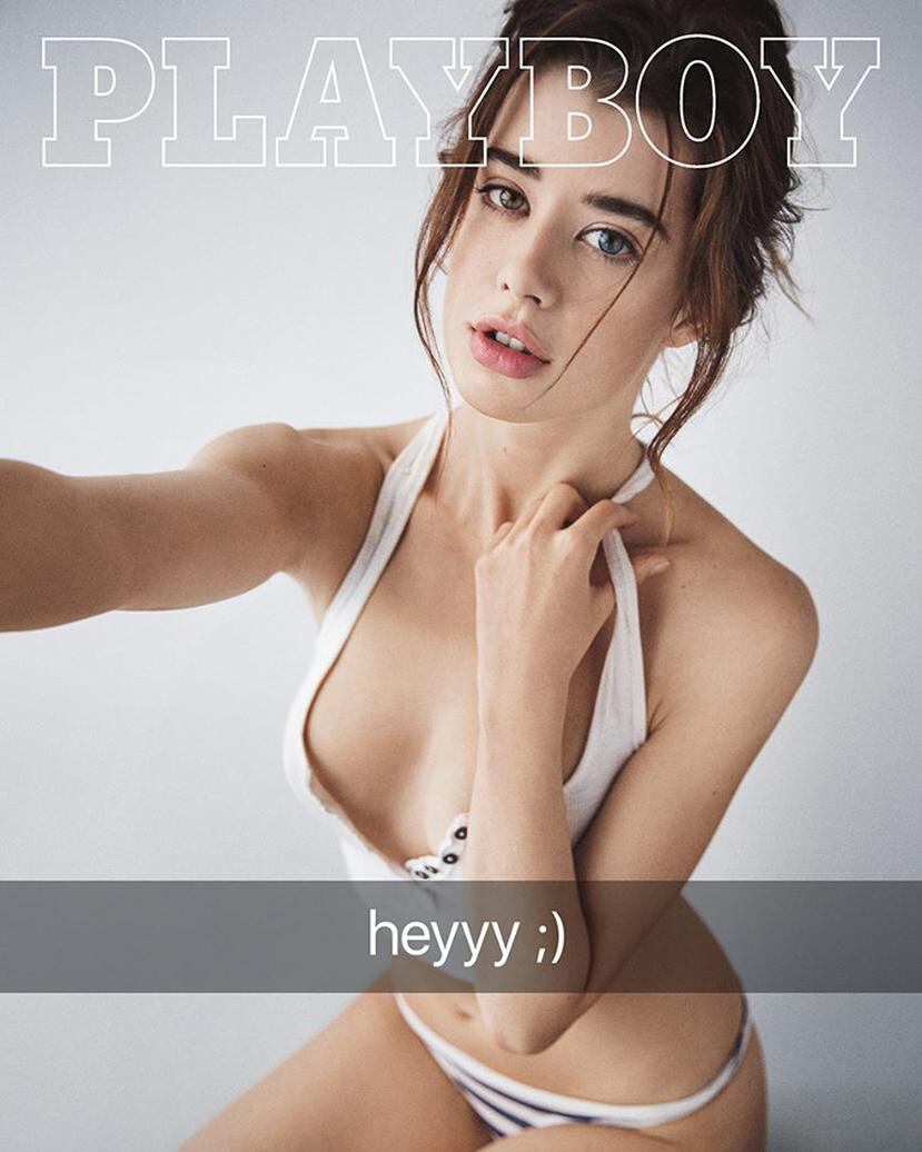 La portada muestra a la modelo Sarah McDaniel en lo que pretende ser un "selfie" enviado a través de ese servicio de mensajería instantánea. (Captura/Playboy)