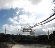 The Arecibo Observatory radio telescope before its collapse on December 1, 2020.