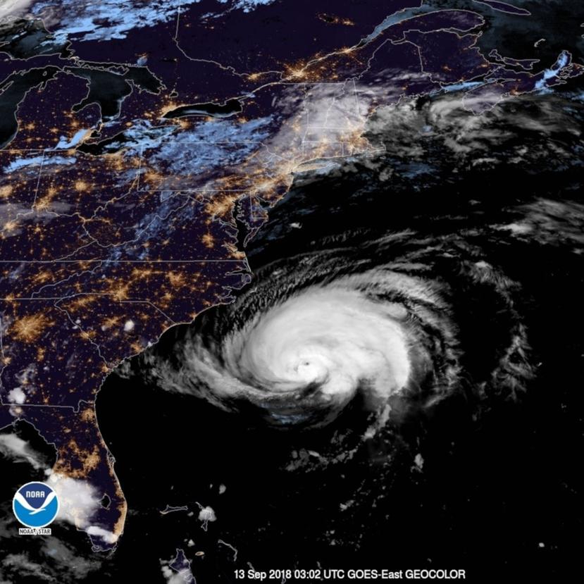 Imagen del huracán Florence del satélite GOES-16 de la Administración Nacional Oceánica y Atmosférica y la NASA. (Captura / NOAA)