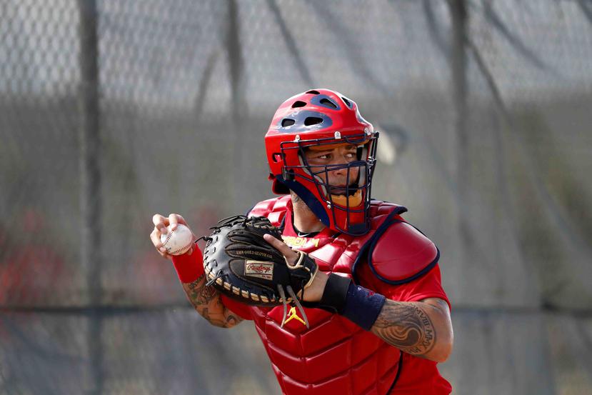 El receptor boricua Yadier Molina luce esperanzado en jugar su temporada número 17 este año en las Mayores con los Cardinals. (AP)