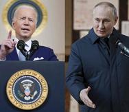 El presidente de Estados Unidos, Joe Biden (izquierda), habló horas después de conocer que la jugadora Brittney Griner fue trasladada a una población penal en Rusia. A la derecha, el presidente ruso, Vladimir Putin.