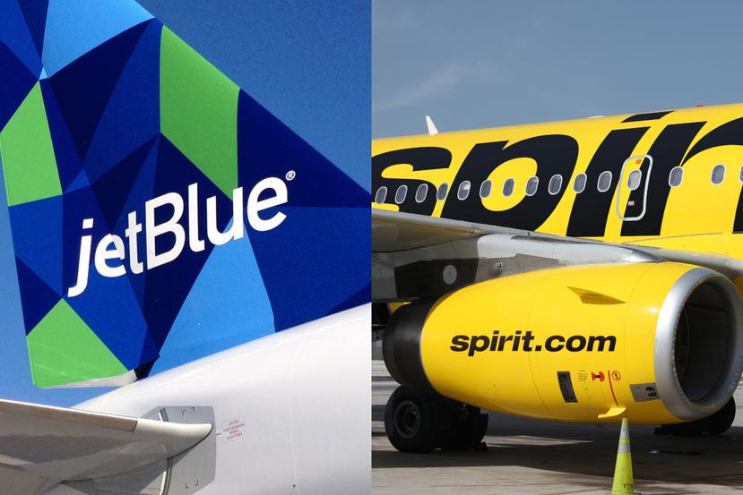 Logos de las aerolíneas JetBlue y Spirit.
