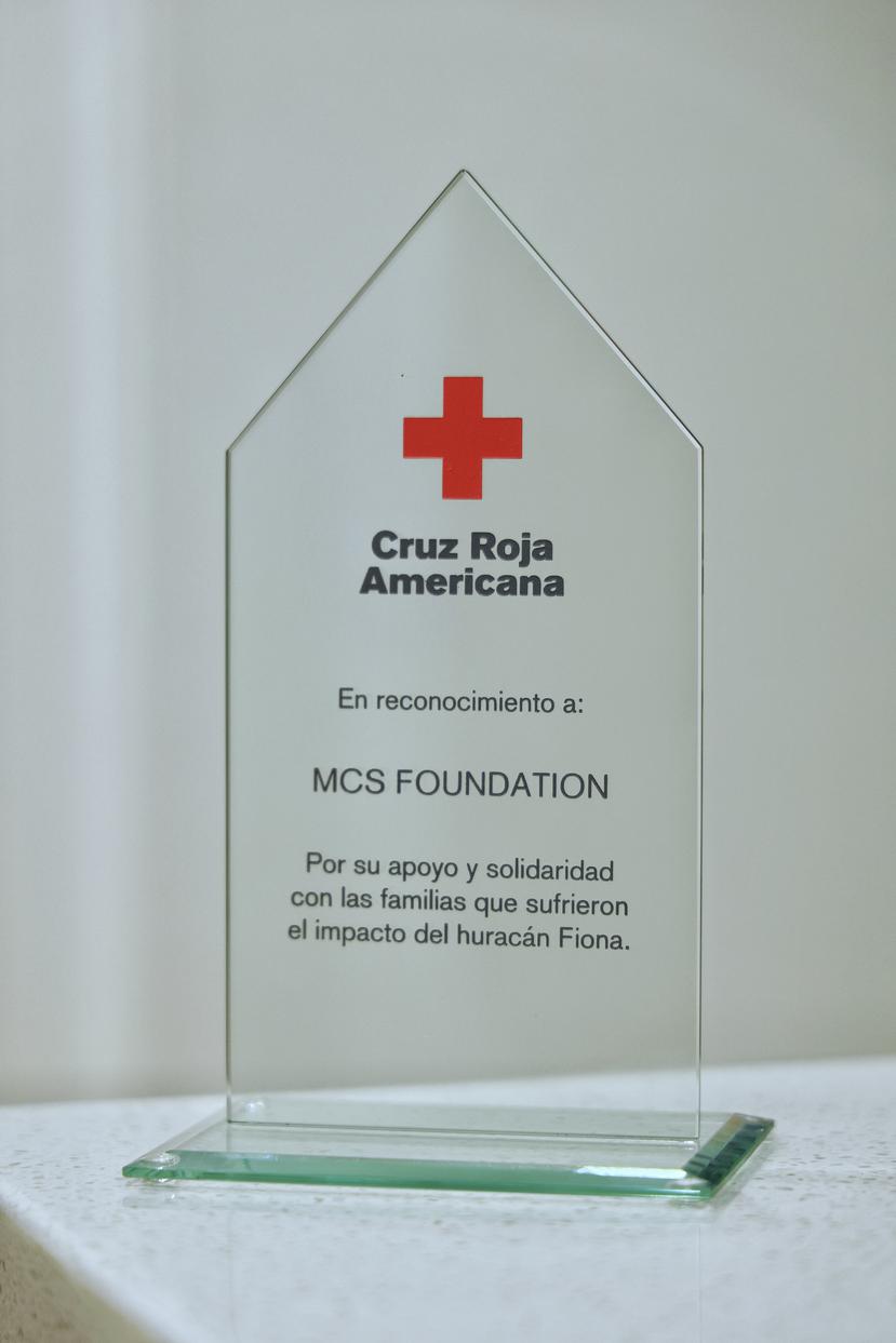 Reconocimiento recibido por MCS Foundation de parte de la Cruz Roja Americana, Capítulo de Puerto Rico.