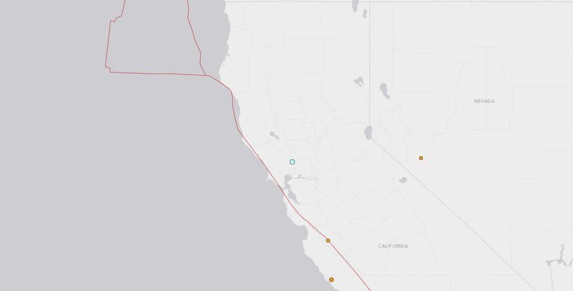 El USGS indicó que el temblor se produjo la noche del viernes con epicentro a unas 10 millas de la localidad de Yountville.(USGS)