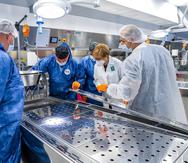 La doctora María Conte Miller observa el funcionamiento de las nuevas mesas para autopsias con equipo de desinfección e higiene integrados.