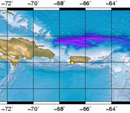 Mapa epicentral con el destaque geográfico del segundo sismo ocurrido en la noche del 27 de noviembre de 2021.