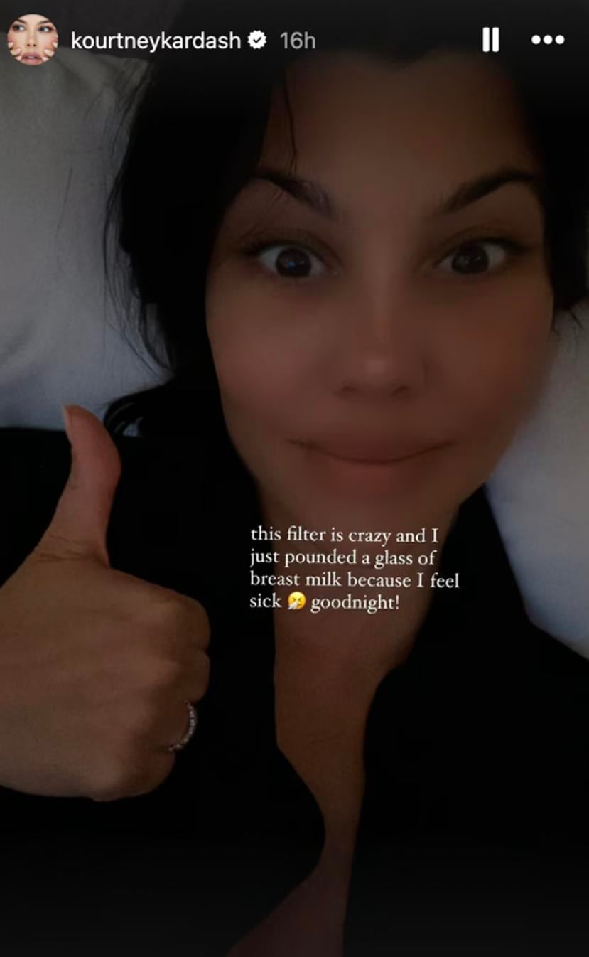 Kourtney Kardashian compartió en sus historias de Instagram que bebió de su leche materna.