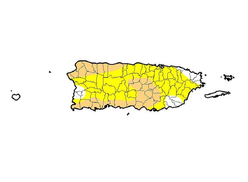 El área en color anaranjado claro representa a los municipios en sequía moderada. (Captura)