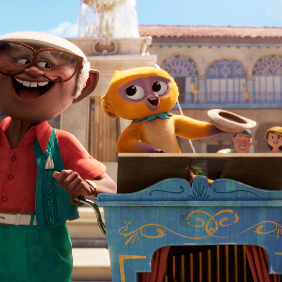 Fotograma cedido por Netflix donde aparecen los personajes "Andrés" (con voz de Juan de Marcos González) y "Vivo" (con voz de Lin-Manuel Miranda), durante una escena del musical animado "Vivo".