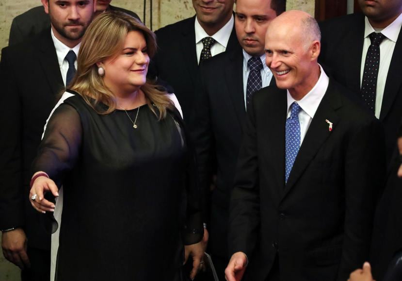 Jenniffer González junto a Rick Scott el pasado 5 de marzo en el Capitolio de Puerto Rico. (GFR Media)