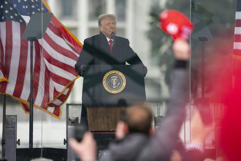 Presidente Donald Trump en su discurso durante el acto de protesta que dio paso luego a la insurrección en el Capitolio.