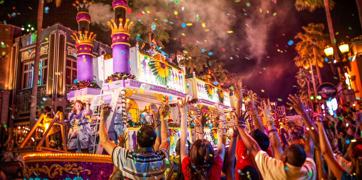 Celebración de Mardi Gras en Universal Orlando.