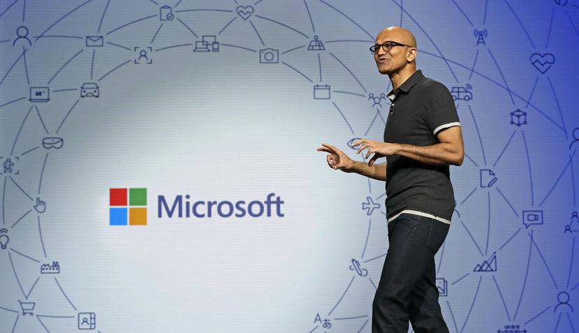 El director general de Microsoft, Satya Nadella, pronuncia el discurso principal en Build, la conferencia anual para desarrolladores de programas informáticos (AP).