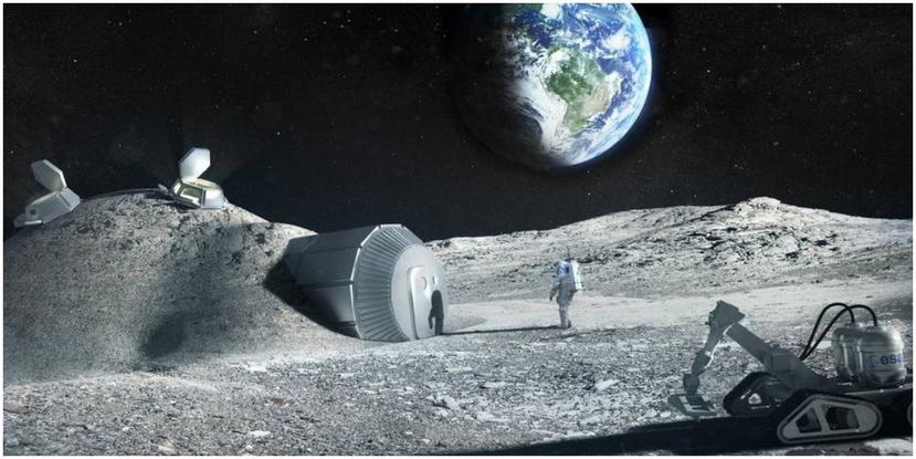Una simulación de cómo podría verse una base lunar. (ESA)