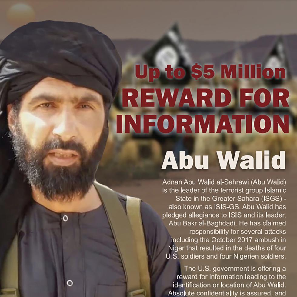 Esta imagen facilitada por Rewards For Justice muestra una imagen de Adnan Abu Walid al-Sahrawi, líder del grupo armado Estado Islámico del Gran Sahara.