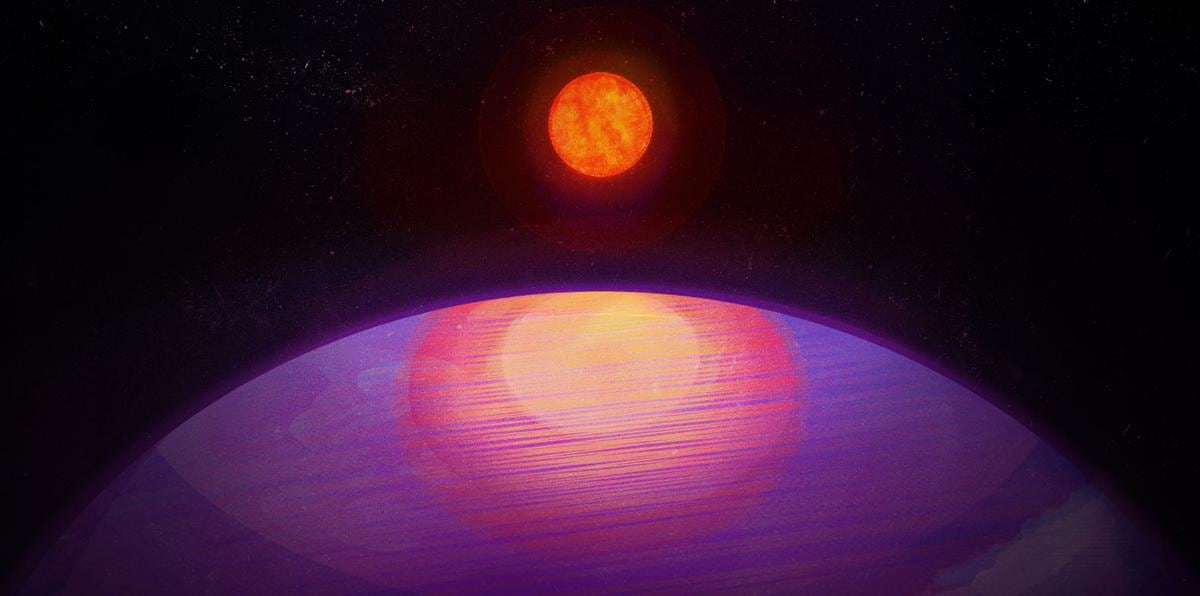Representación artística de la posible vista desde el planeta hacia su estrella anfitriona de baja masa.