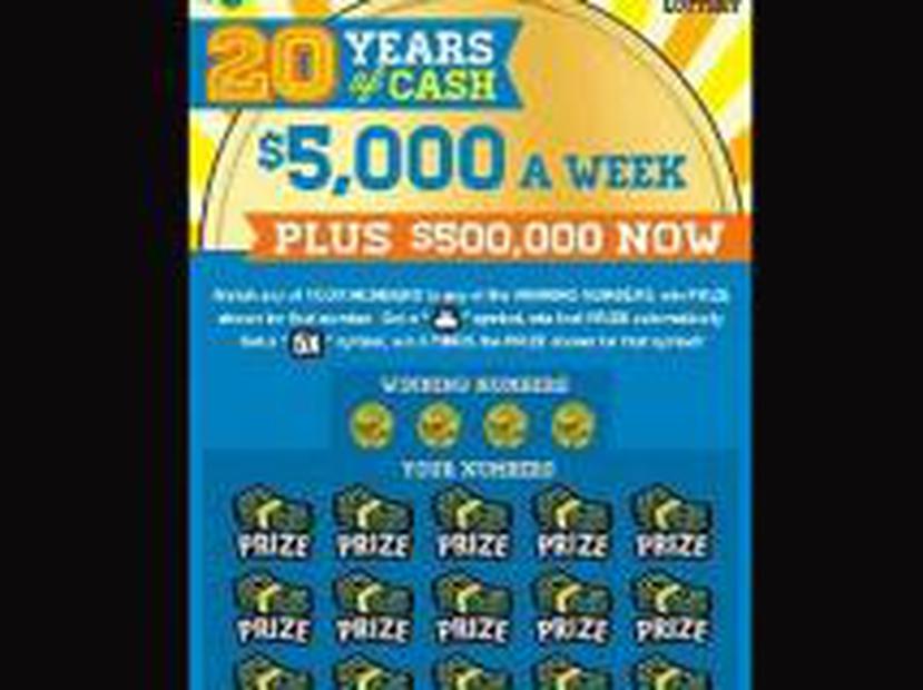 El premio de los 5,000 dólares a la semana es un sorteo instantáneo de lotería y se pagará anualmente durante 20 años.