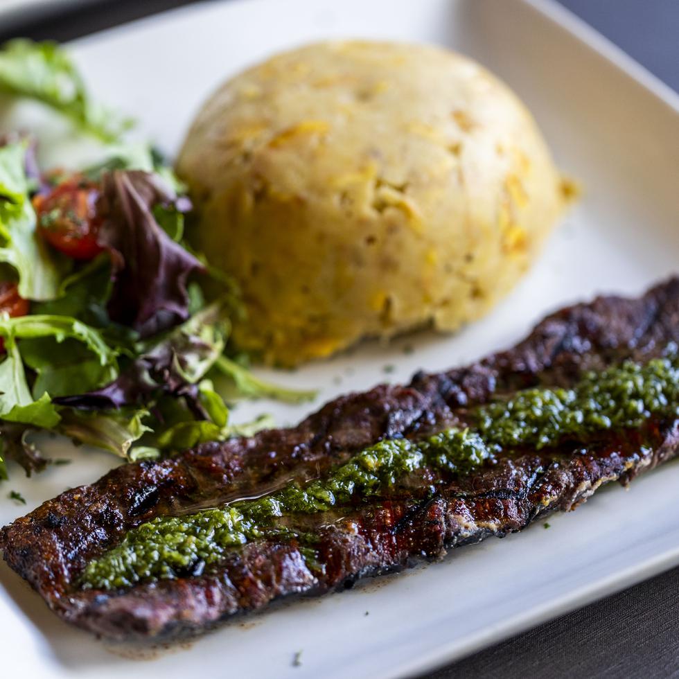 The skirt steak with mofongo is a favorite dish with diners.