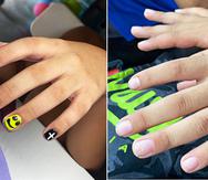 A la izquierda las uñas pintadas del menor. A la derecha, como quedaron luego de que personal de la escuela presuntamente lo obligara a removerse el gel.
