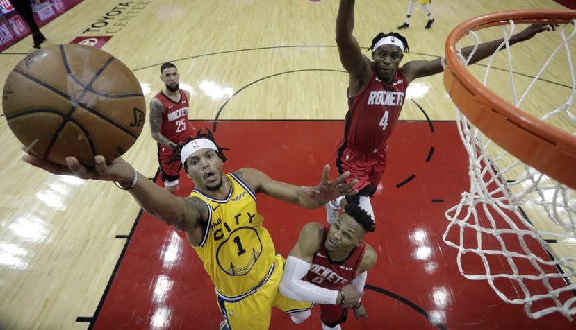 Damion Lee de los Warriors de Golden State en el juego del seis de noviembre del 2019 ante los Rockets de Houston. (AP)