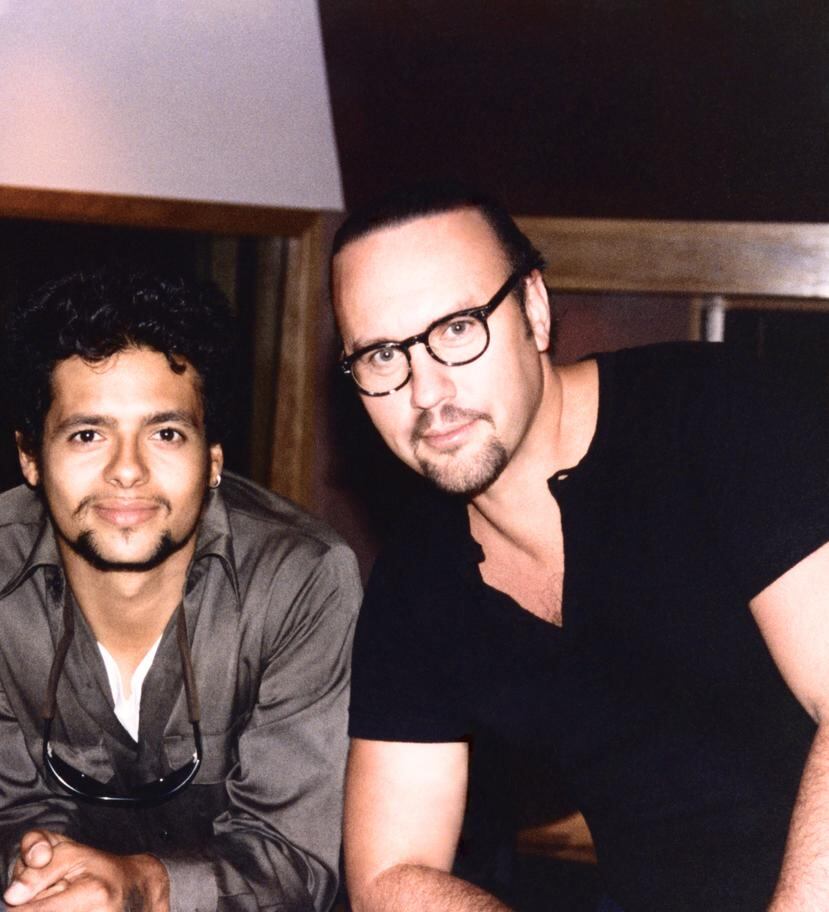 Draco Rosa and Desmond Child during the recording of the famous theme.  Photo: Curtis Shaw Child