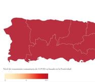 Nivel de transmisión comunitaria del COVID-19 por regiones en Puerto Rico para el periodo del 18 al 24 de mayo de 2023.