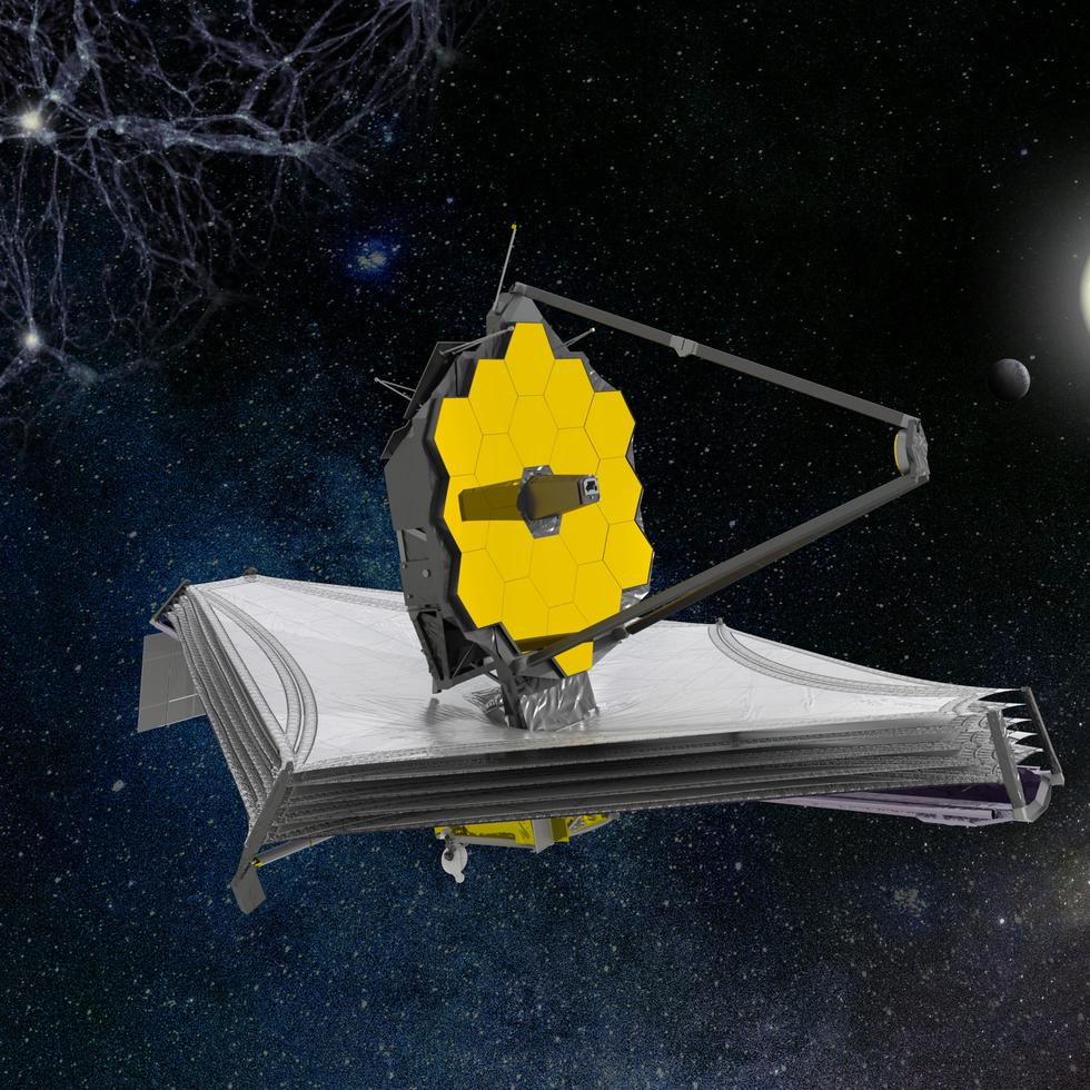 Impresión artística del telescopio James Webb, que el próximo día 12 mostrará sus primeras imágenes a todo color. EFE/ ESA/ATG medialab.

