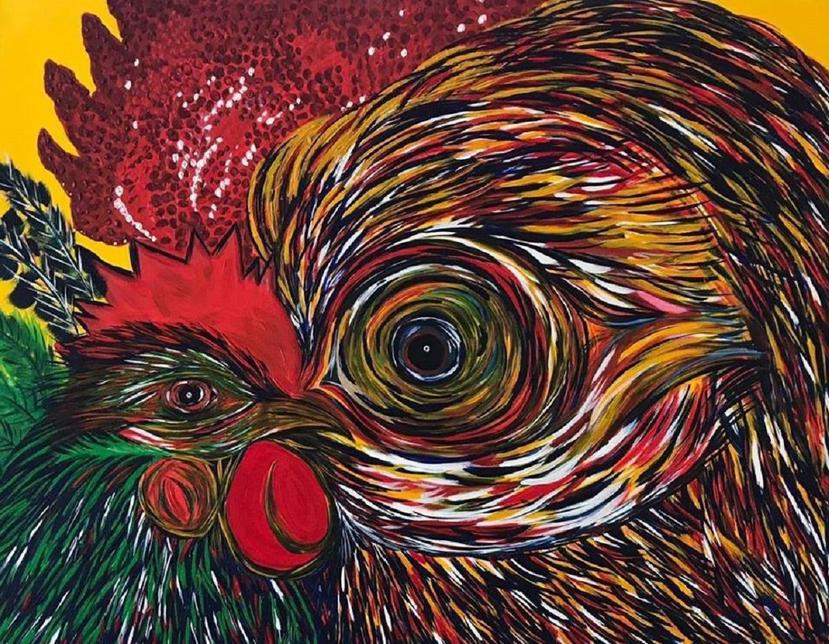 Sobre estas líneas una de las obras de la artista, de brillantes colores, quien busca llevar el mensaje de que estas aves son  pilares de la familia. (Suministrada)