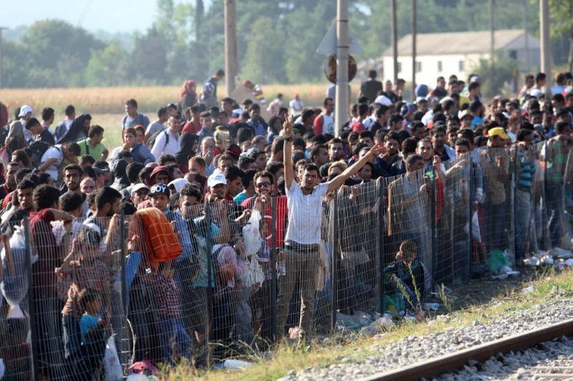 Hoy, un grupo de inmigrantes esperan para cruzar la frontera entre Grecia y Macedonia, por el pueblo Idomeni. Más de 350,000 inmigrantes han arriesgado su vida este año cruzando el Mar Mediterráneo. (AFP)