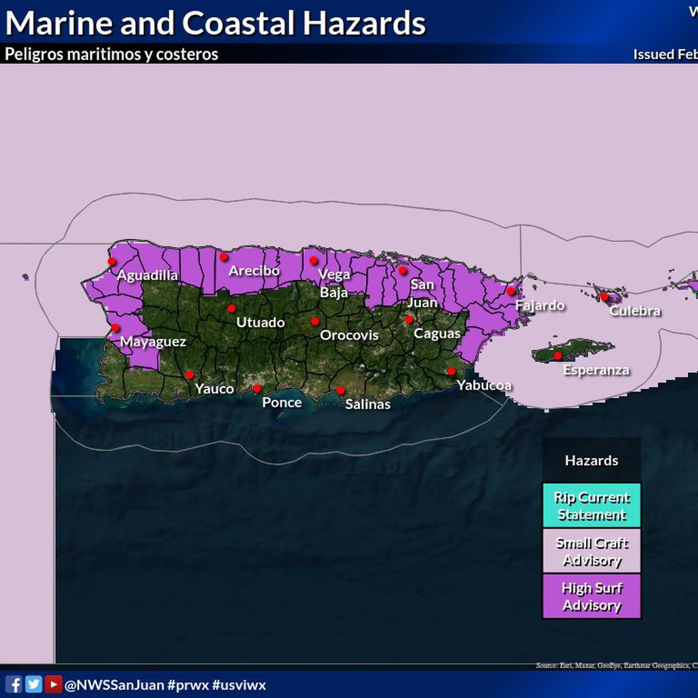 En la mañana del domingo, había un riesgo de corrientes marinas para las costas del este, oeste y norte de Puerto Rico.
