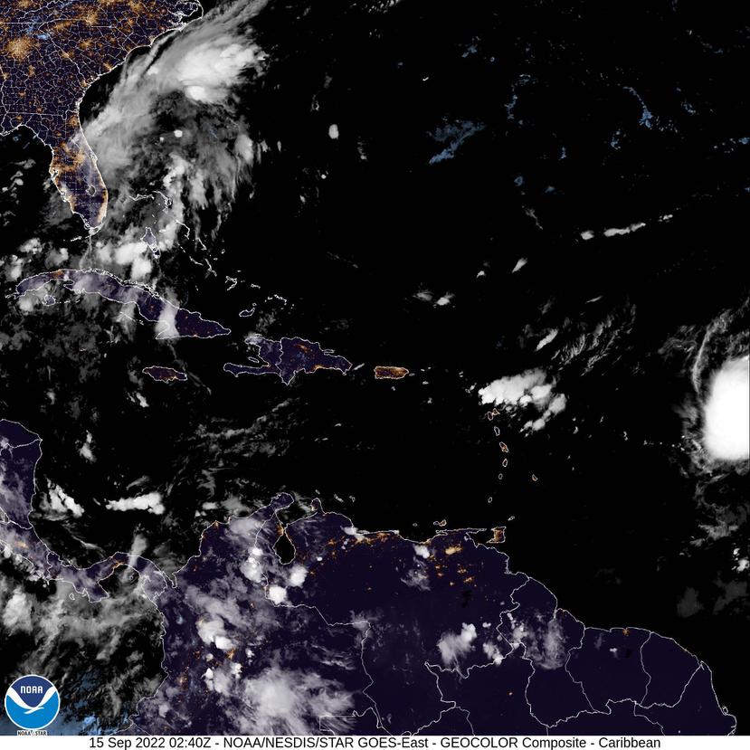 Imagen del satélite meteorológico GOES-East que muestra la tormenta tropical Fiona en el Océano Atlántico. (Suministrada)