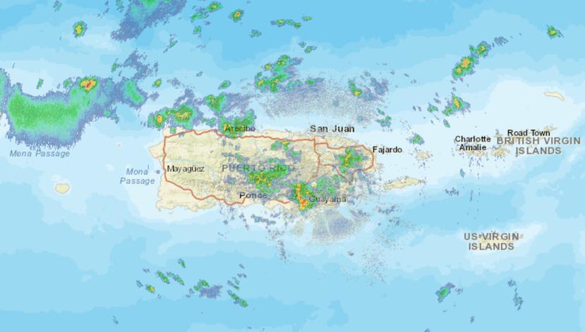 Así lucía la actividad de lluvia sobre Puerto Rico a las 8:24 a.m. del 7 de agosto de 2022, según el radar del Servicio Nacional de Meteorología.