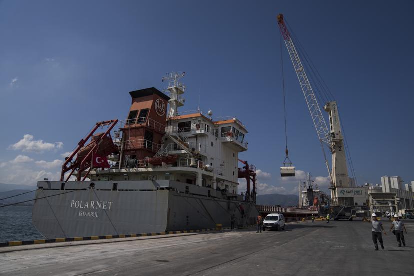 El carguero Polarnet llega al puerto de Derince, en el Golfo de Izmit, Turquía, el 8 de agosto de 2022.