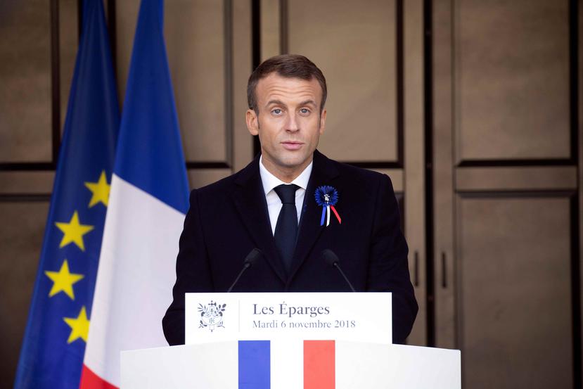 El presidente francés, Emmanuel Macron, ofrece un discurso en Espargnes, Francia. (EFE)