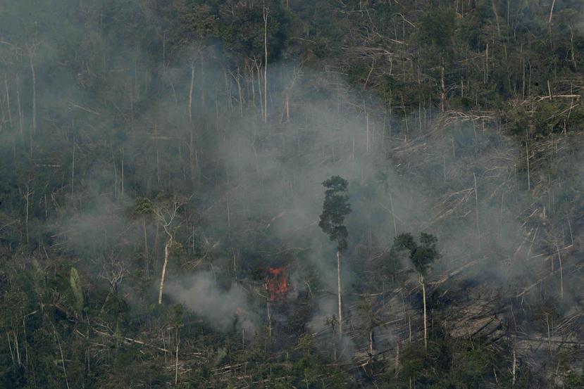 El fuego consume una zona cercana a Jaci Parana, en el estado de Rondonia, Brasil, el sábado 24 de agosto de 2019. (AP/Eraldo Peres)