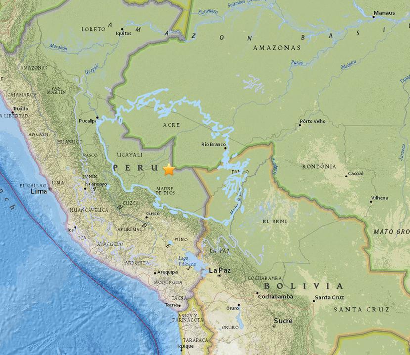 La estrella amarilla marca la localización del epicentro del sismo. (USGS)