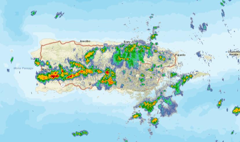 Imagen de reflectividad del radar Doppler que muestra las lluvias sobre Puerto Rico a eso de la 1:40 p.m. del sábado, 10 de septiembre de 2022.