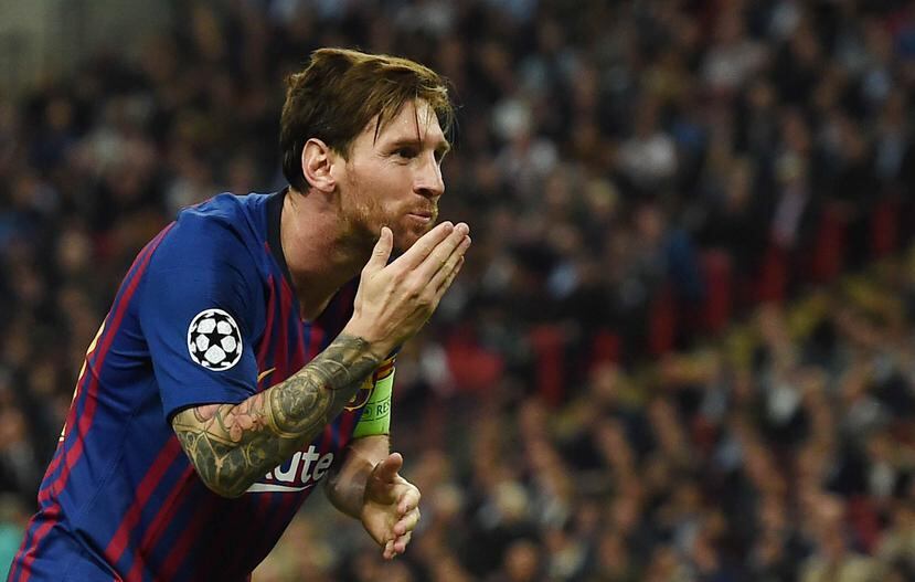 Lionel Messi de Barcelona celebra un gol el miércoles, 3 de octubre de 2018, en un partido del grupo B de la Liga de Campeones entre Tottenham Hotspur y FC Barcelona, en Londres (Reino Unido). (EFE)