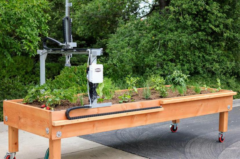 Las mesas de cultivo donde se instalará el Farmbot mide 18 por 8 pies, y pueden utilizarse tanto para cultivos de interior como para cultivos de exterior.