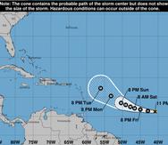 Pronóstico de la tormenta tropical Sam emitido a las 11:00 de la noche del 23 de septiembre de 2021.