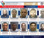 Los hombres que figuran en la lista de los 10 más buscados en la región de Bayamón.