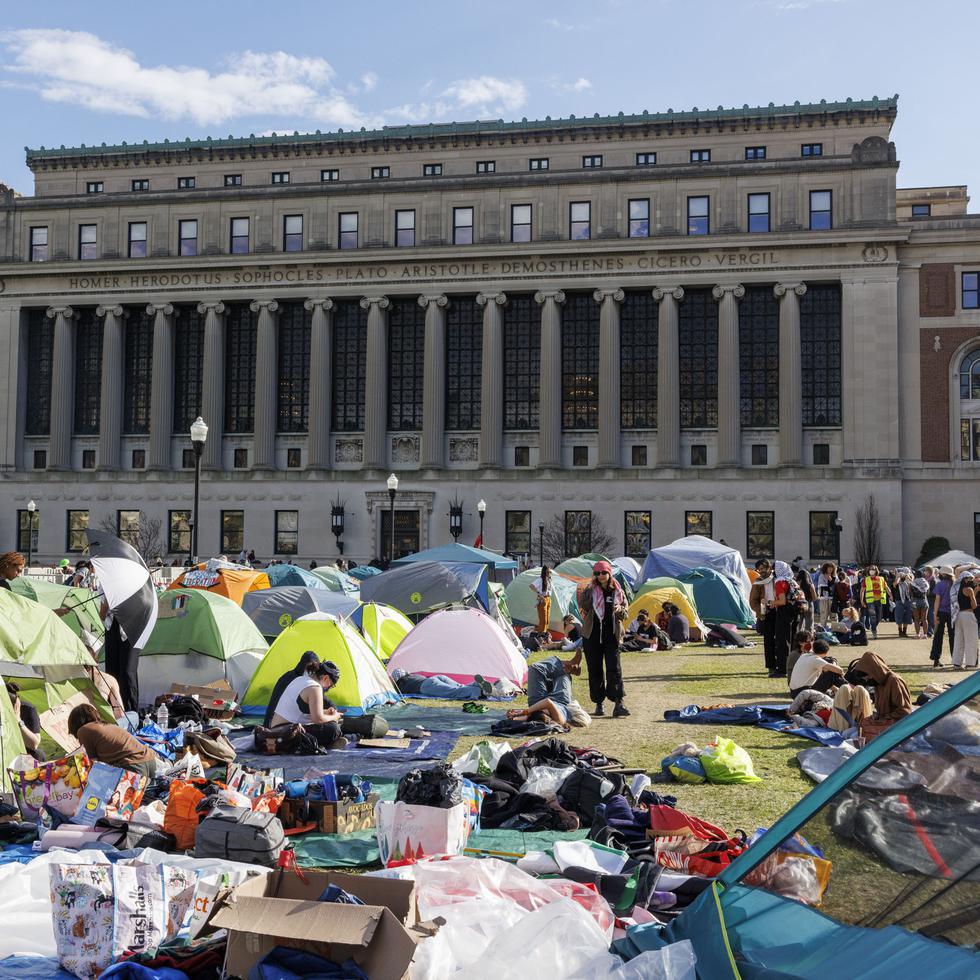 Estudiantes propalestinos durante un campamento en el campus de la Universidad de Columbia en Nueva York.