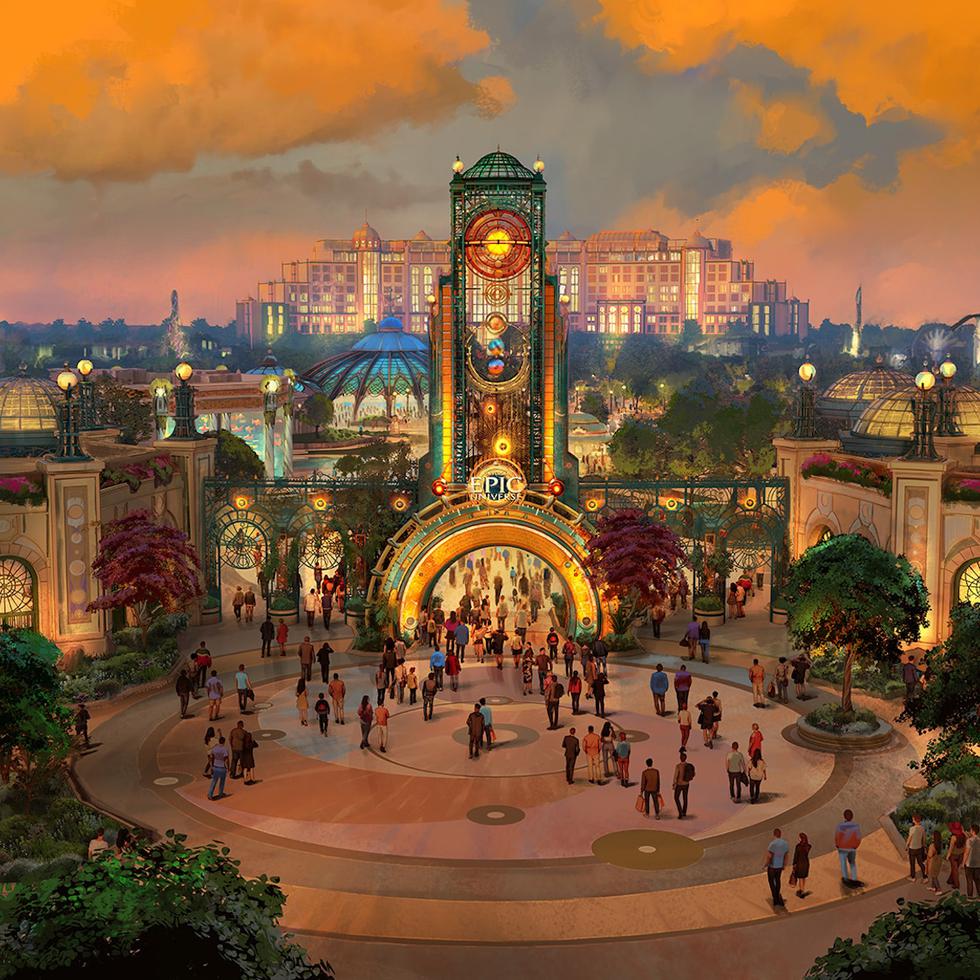 Entrada del Universal Epic Universe, que estará ubicado a solo millas de los otros parques de Universal Orlando Resort y abrirá en el 2025.