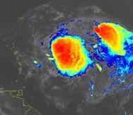 Imagen satelital que muestra las tormentas tropicales Phillipe y Rina cerca de las 11:00 de la noche del 29 de septiembre de 2023.