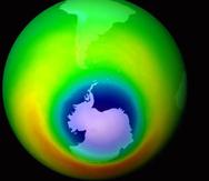  This graphic shows the data from the Total Ozone Mapping Spectrometer (TOMS) Earth Probe, for the month of October 1999. Areas of depleted ozone over the Antarctic are shown in blue. The hole in the ozone layer over the Antarctic is opening up, with ozone depletion rates that are unprecedented for this time of year, the U.N. weather agency said Friday, Sept. 8, 2000. (AP Photo/NASA)