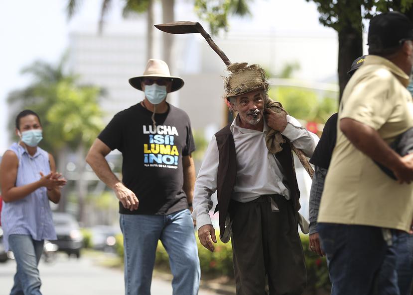 Manifestación contra LUMA Energy en la que participó Pateco (personaje de Teófilo Torres), el junio 18 de 2021.