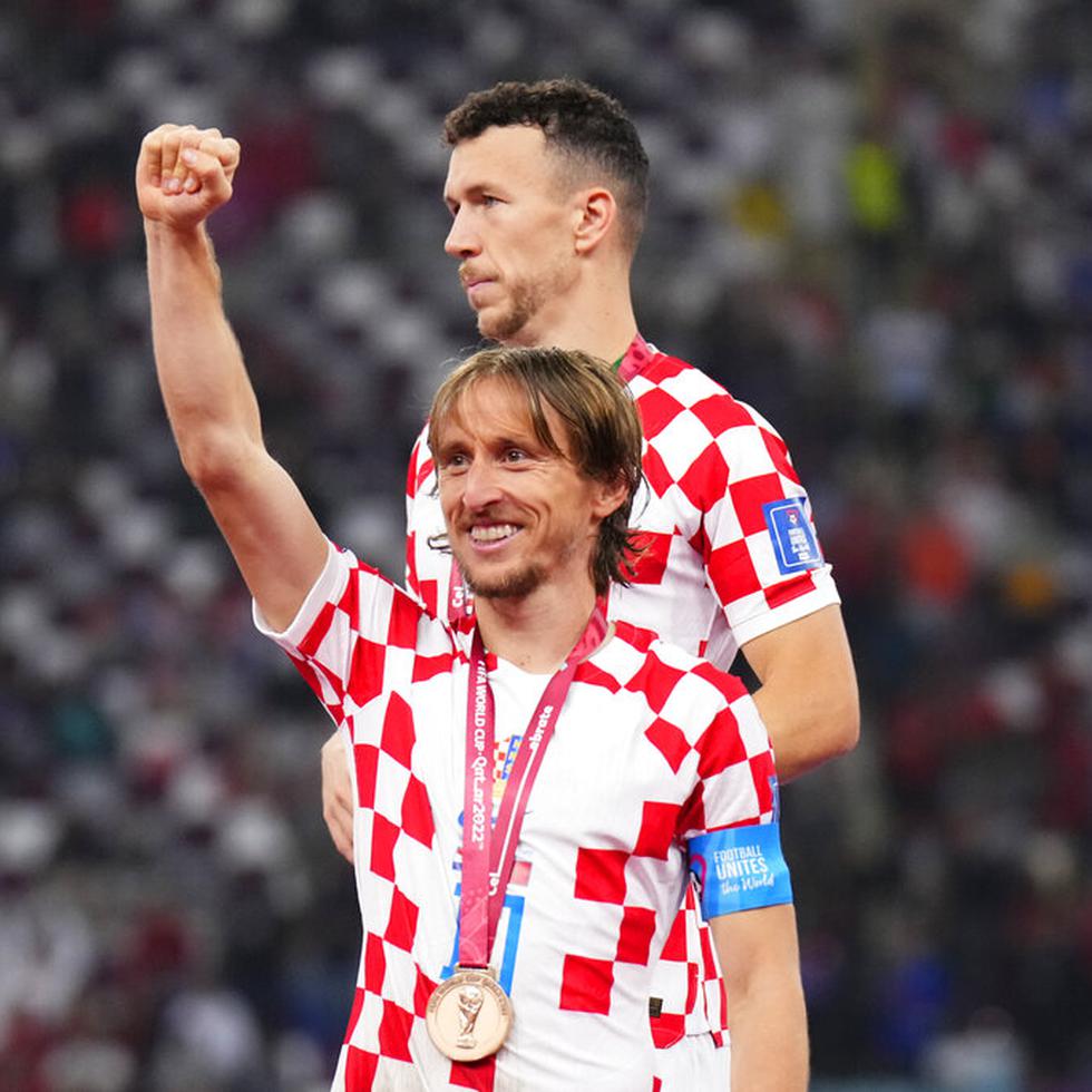Luka Modric celebra el tercer lugar de Croacia en la Copa Mundial.